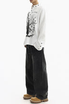 Graphic Snap Collar Long Sleeve Sweatshirt