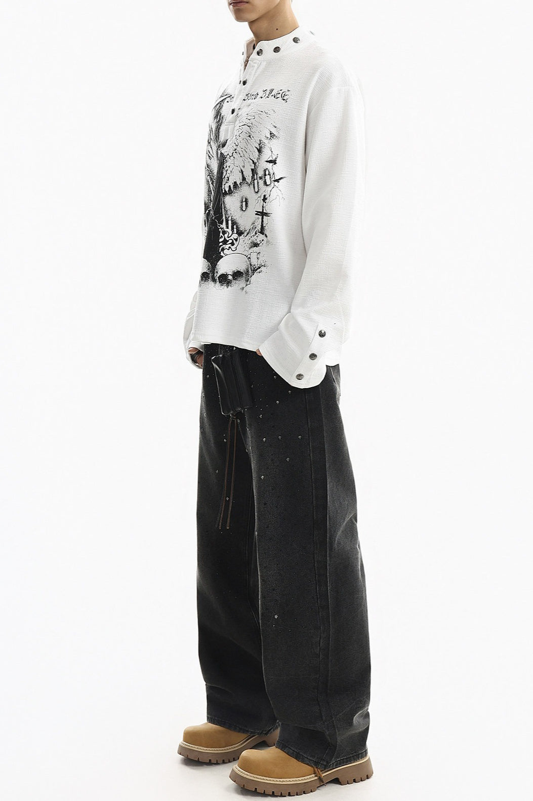 Graphic Snap Collar Long Sleeve Sweatshirt