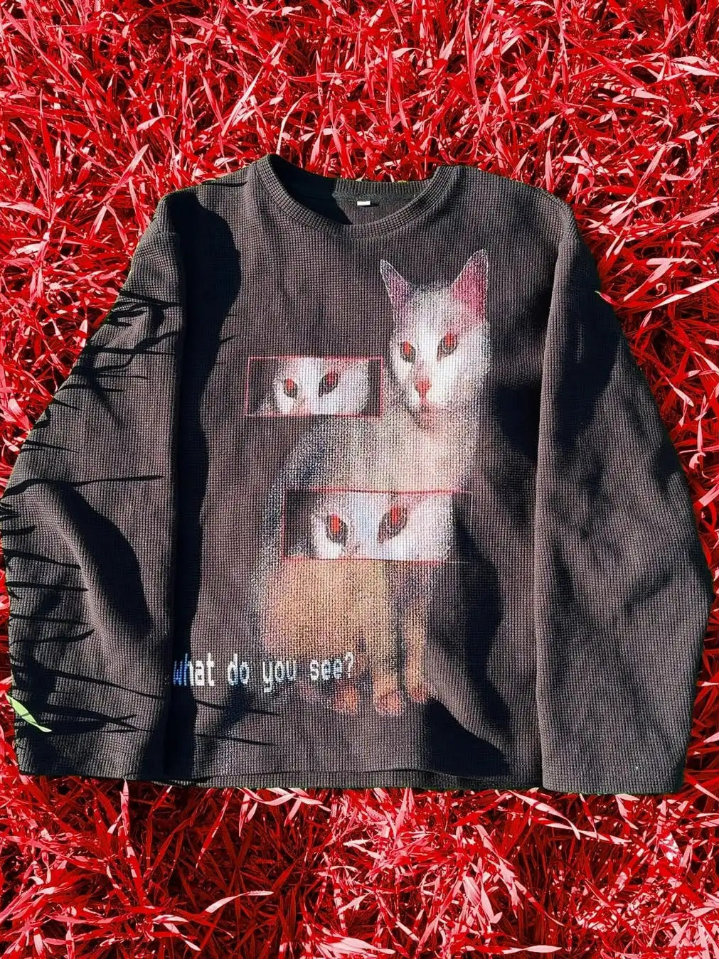 Y2K Goth Cat Print Oversized Knit Top Main image