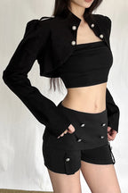 Metal Button Cropped Shorts Sets