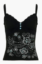 Y2K Vintage Lace Spliced Floral Camis