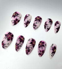 Gothic Blood Red Floral Fake Nails