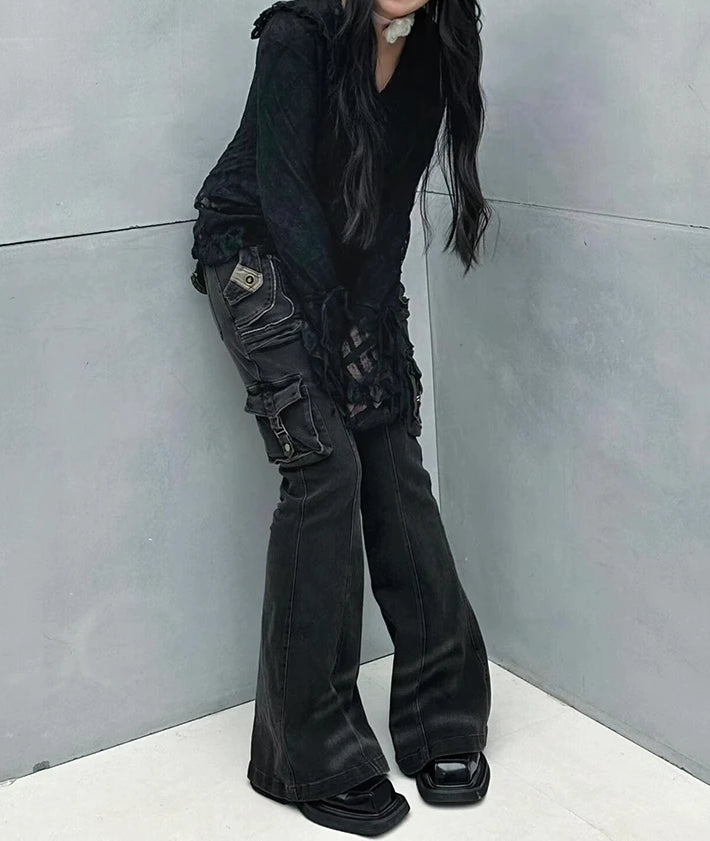 Grey Gothic Baggy Cargo Flare Pant Main image
