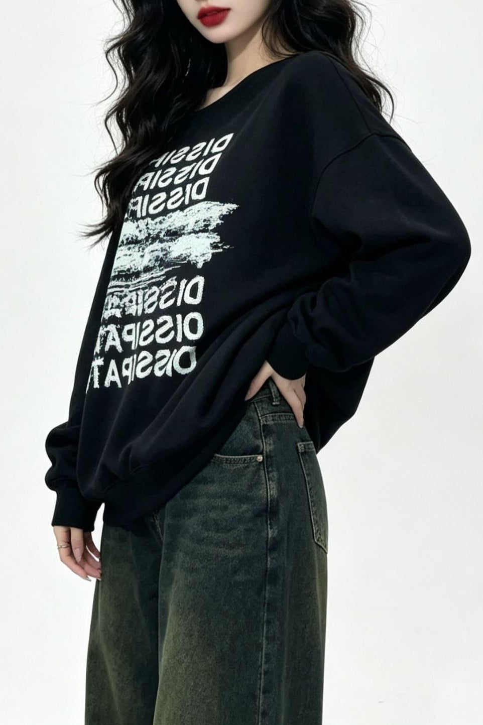 Repeated Letter Wide Neck Sweatshirt