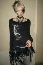 Tattoo Print Irregular Gothic Knit Top
