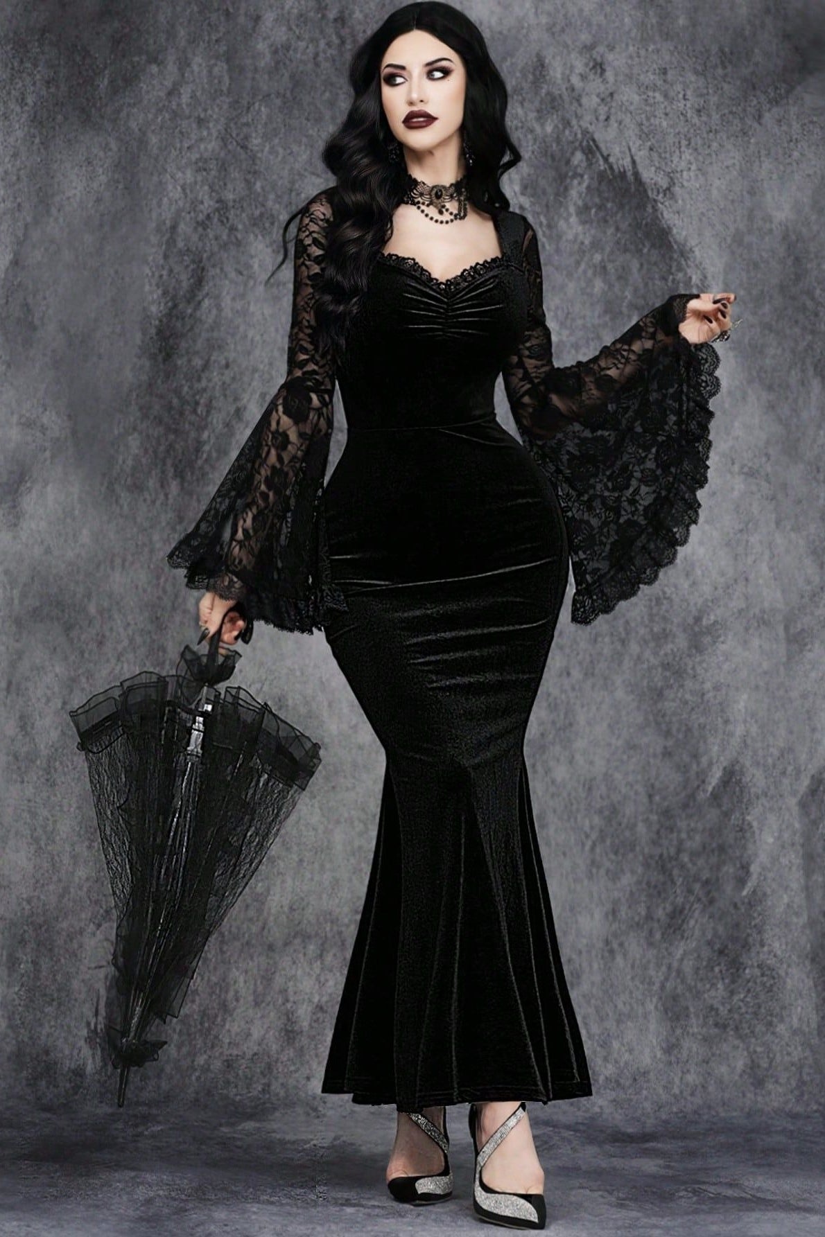 Halloween Gothic Lace Flare Sleeve Dress Main image