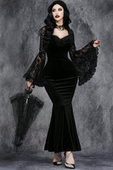 Halloween Gothic Lace Flare Sleeve Dress