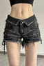 Edgy Black Denim Tie Waist Rivet Shorts