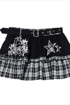 Cat Print Tiered Mini Skirt