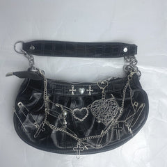 Y2K Gothic Harajuku Metal Punk Hip Hop Rock Underarm Tote Crossbody Shoulder Bag Black 1 Halloween