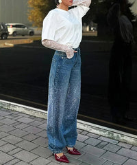 Rhinestone Gothic High Waist Denim Pant