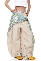 Plaid Wrap Panel Cargo Pants