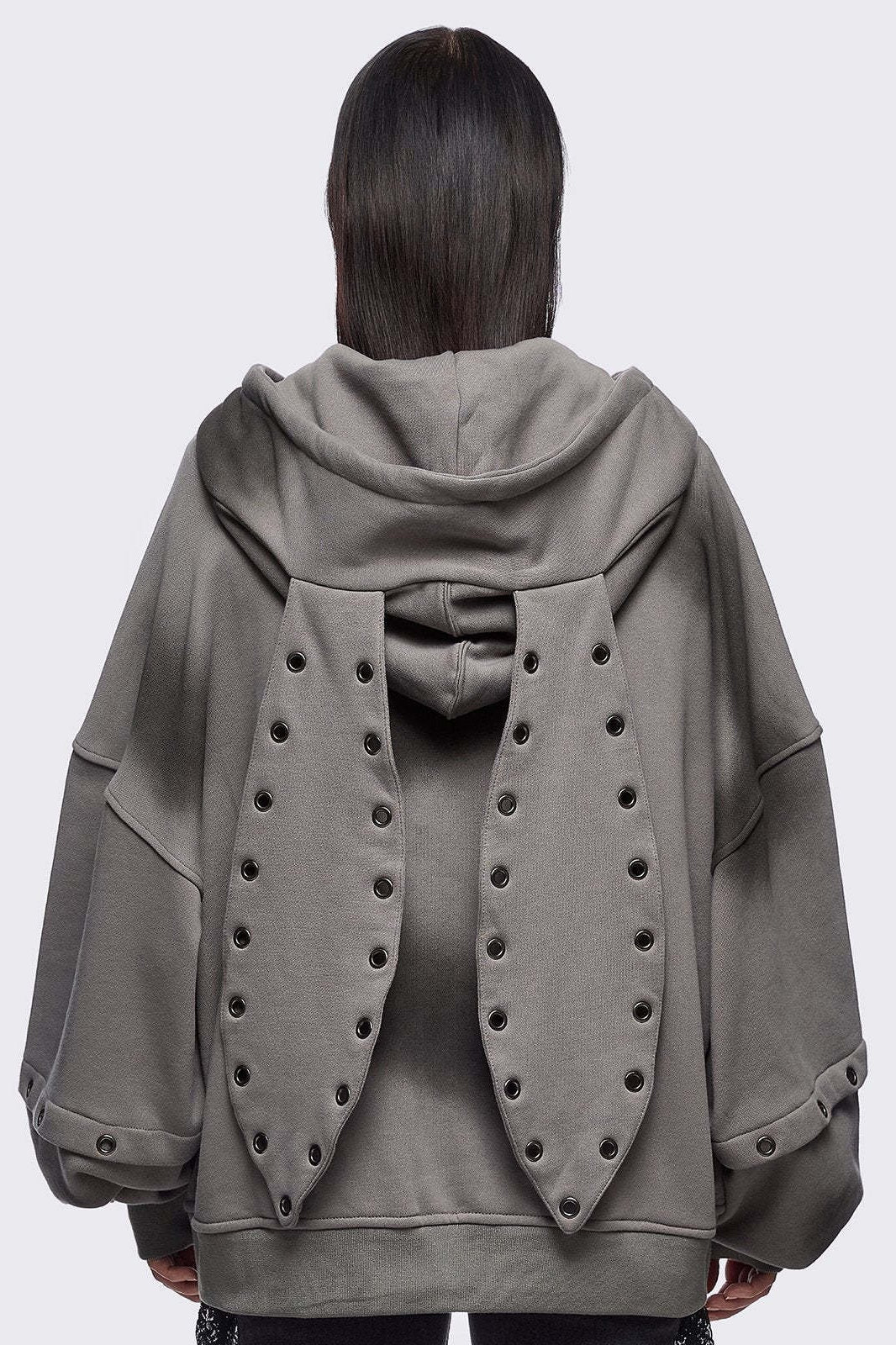 Eyelet Rabbit Ear Zip Hoodies