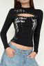 Studded Cutout Graphic Print Crop Tops