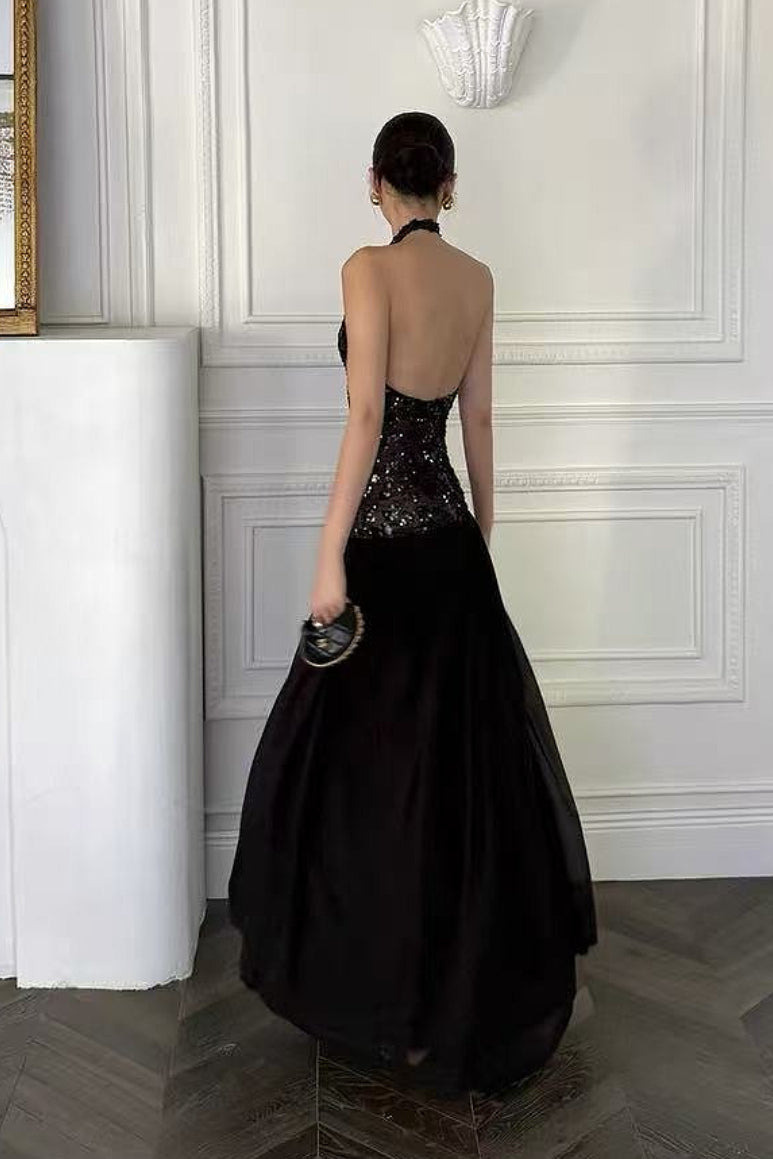 Black Sequin Statement Maxi Dress