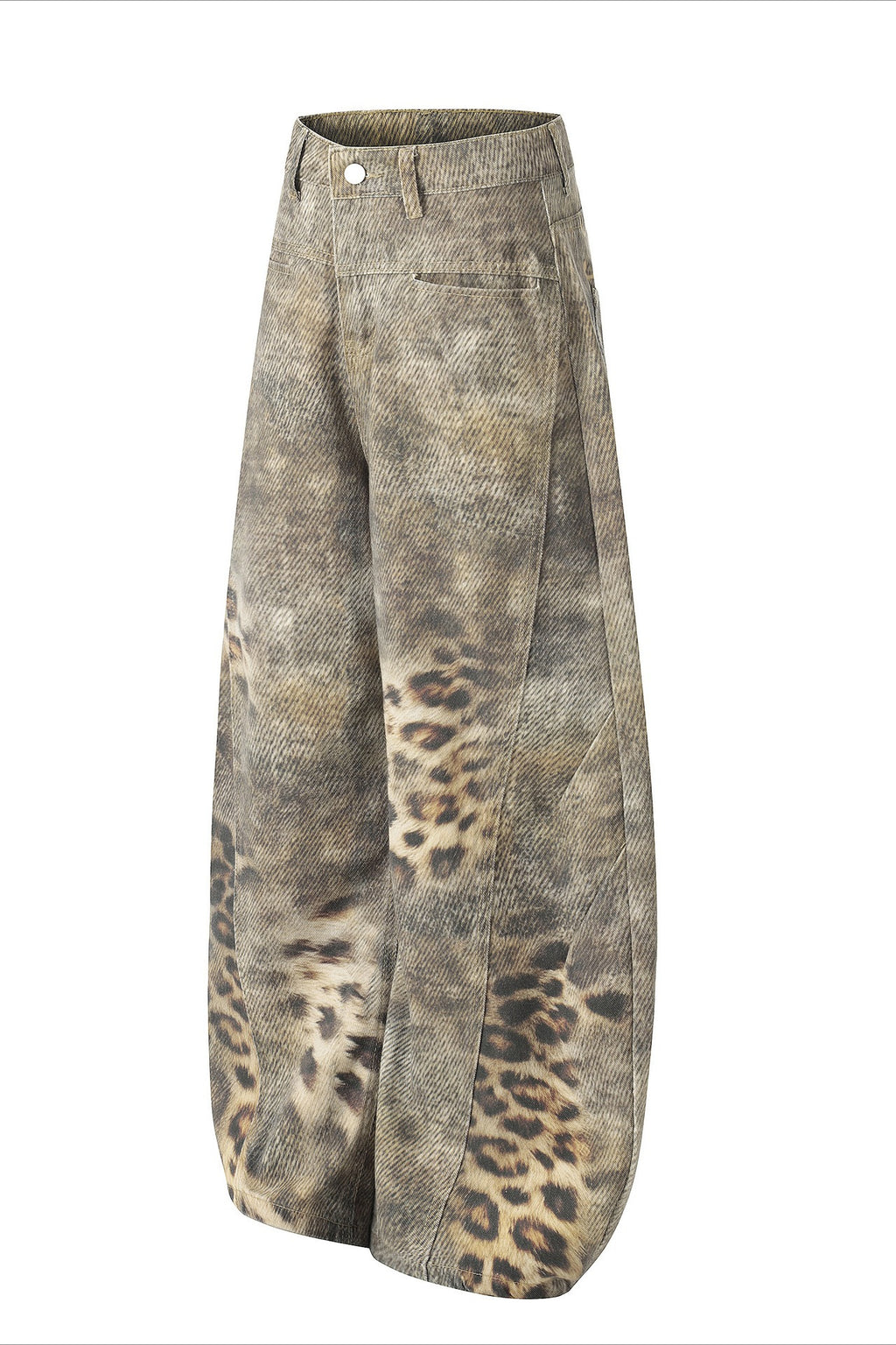 Brown Leopard Panel Barrel Jeans