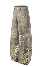 Brown Leopard Panel Barrel Jeans