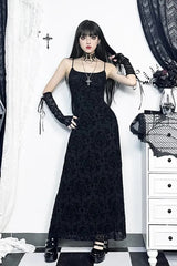 Dark Style Halter Bag Hip Maxi Dress