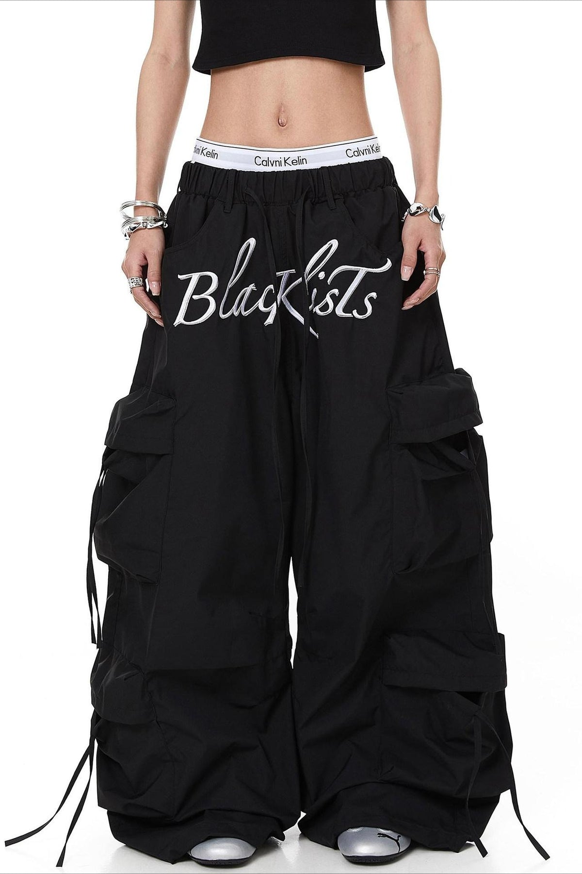 Embroidered Drawstring Cargo Pants Main image