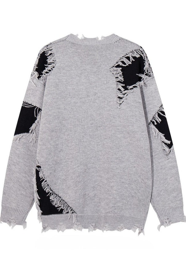 Cross Motif Frayed Edge Sweaters