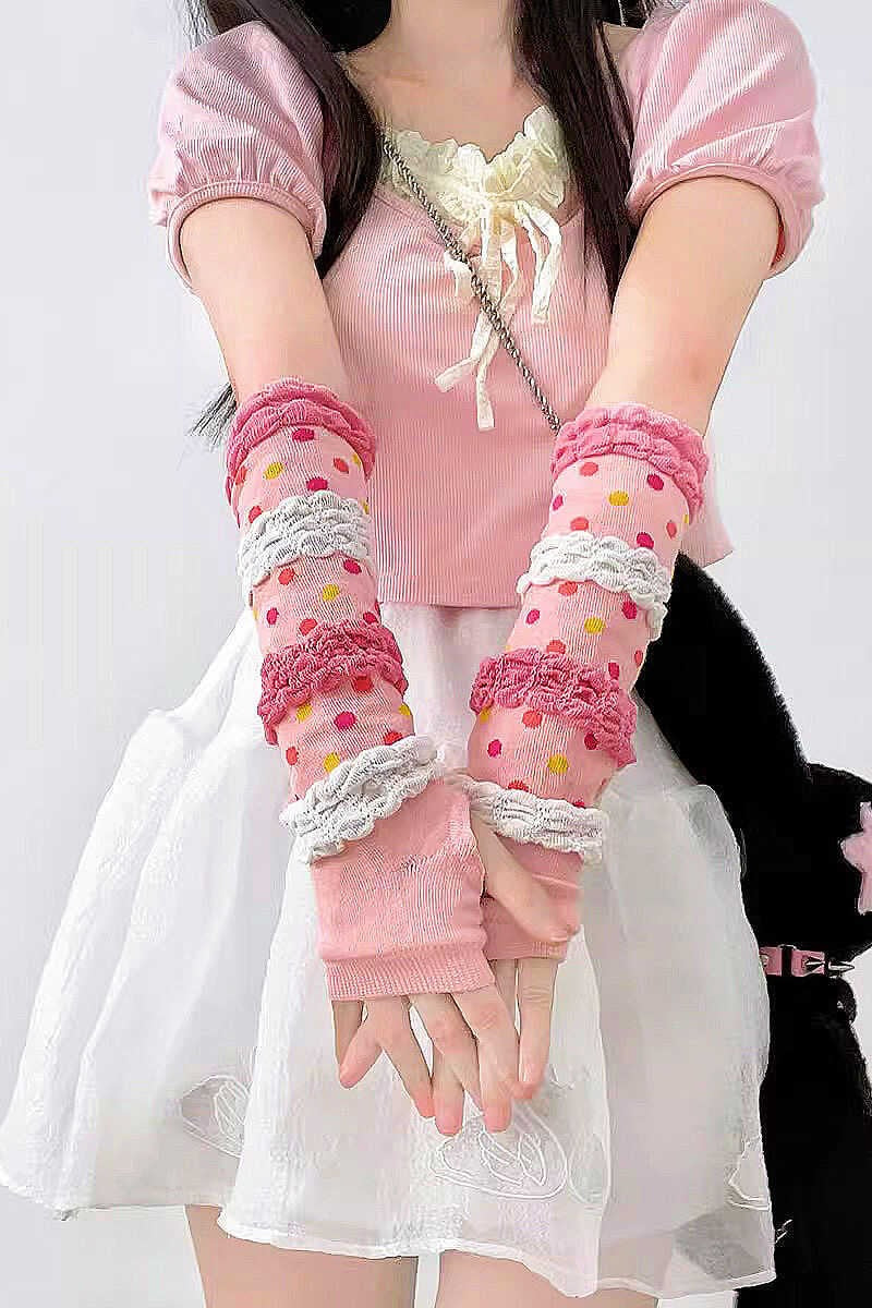 Y2K Pink Polka Dot Cute Gloves Main image