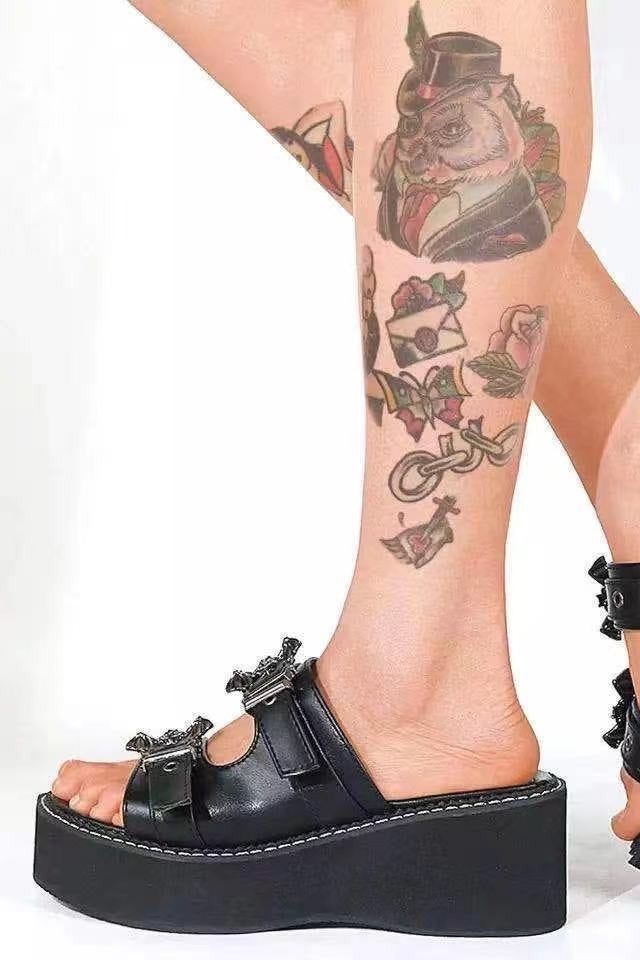 Chain Buckle Platform Slide Sandals