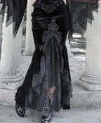 Velvet Lace Patchwork Trumpet Skirt