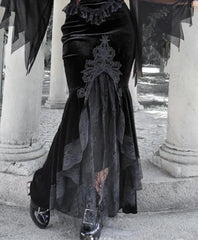 Velvet Lace Patchwork Trumpet Skirt