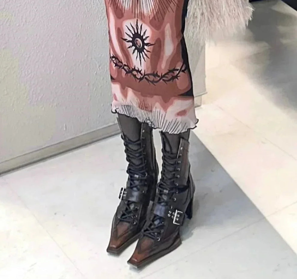 Retro Motorcycle Chunky Heel Punk Gothic Boot Main image