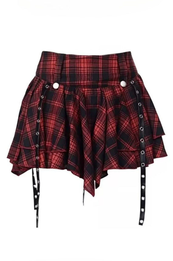 Plaid Strap Asymmetric Mini Skirts