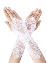 Gothic Satin Lace Sequins Fingerless Gloves