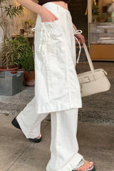 Bow Decor Layered Look White Baggy Pants