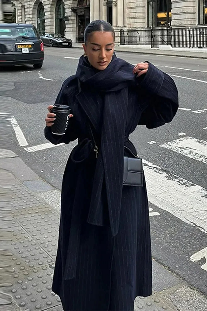 Vintage Striped Long Trench Coat Secondary image
