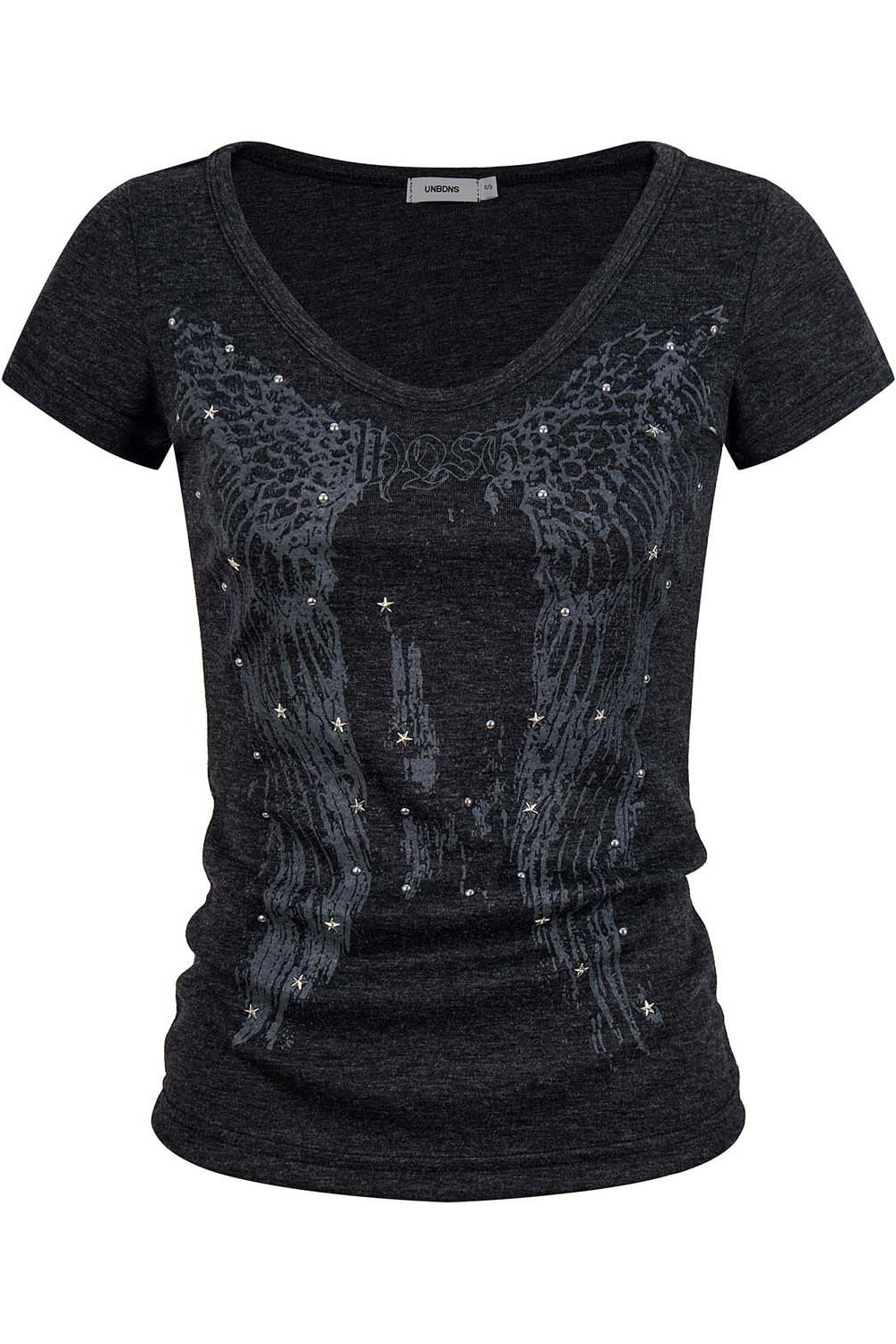 V Neck Printed Shoulder Fit Cropped Slim T-shirt Secondary image