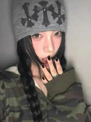 Versatile Punk Dark Solid Knit Hat