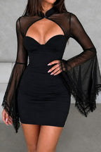 Cutout Neck Bell Sleeve Mini Dress