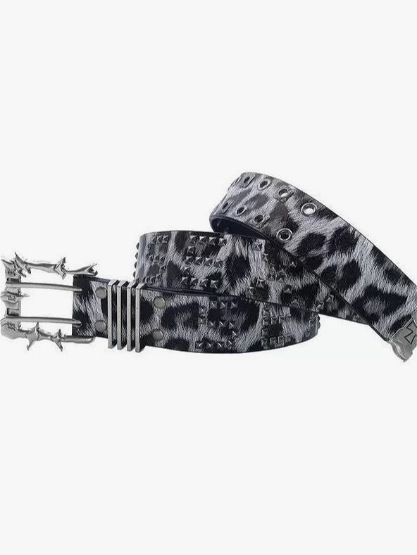 Leopard Print Studded Punk Belt