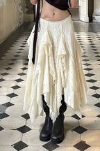 Leopard Ruffle Asymmetrical Maxi Skirt
