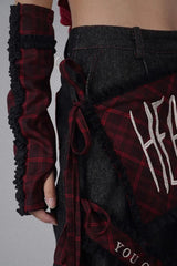 Red Plaid Patchwork Arm Warmer Gloves