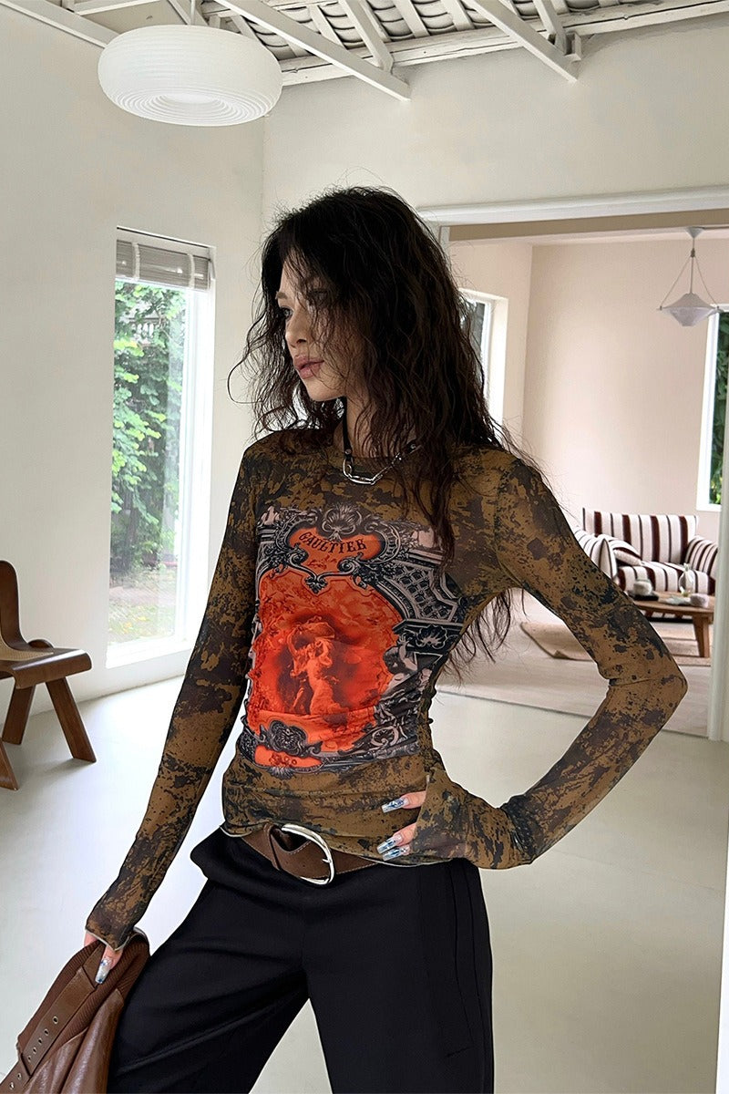 Graphic Mesh Slim Fit Mesh Top Main image