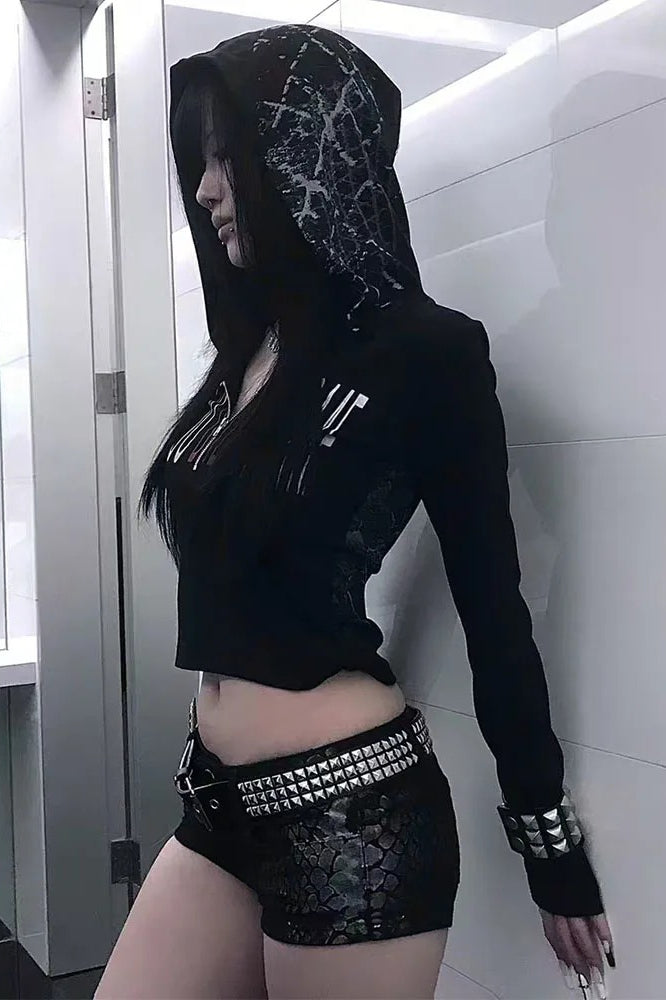 Gothic Graphic Hooded Long Sleeve  Crop Top Secondary image
