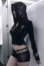 Gothic Graphic Hooded Long Sleeve  Crop Top
