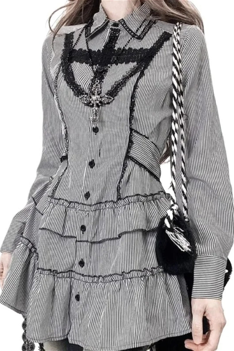 Dark Gothic Striped Slim Mini Dress Secondary image