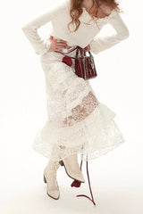 Y2K Retro Lace Tiered Ruffle Mini Skirt