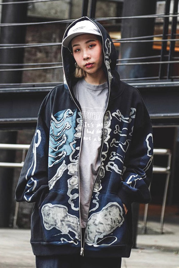 Skull Print Zip Up Hoodie Main image
