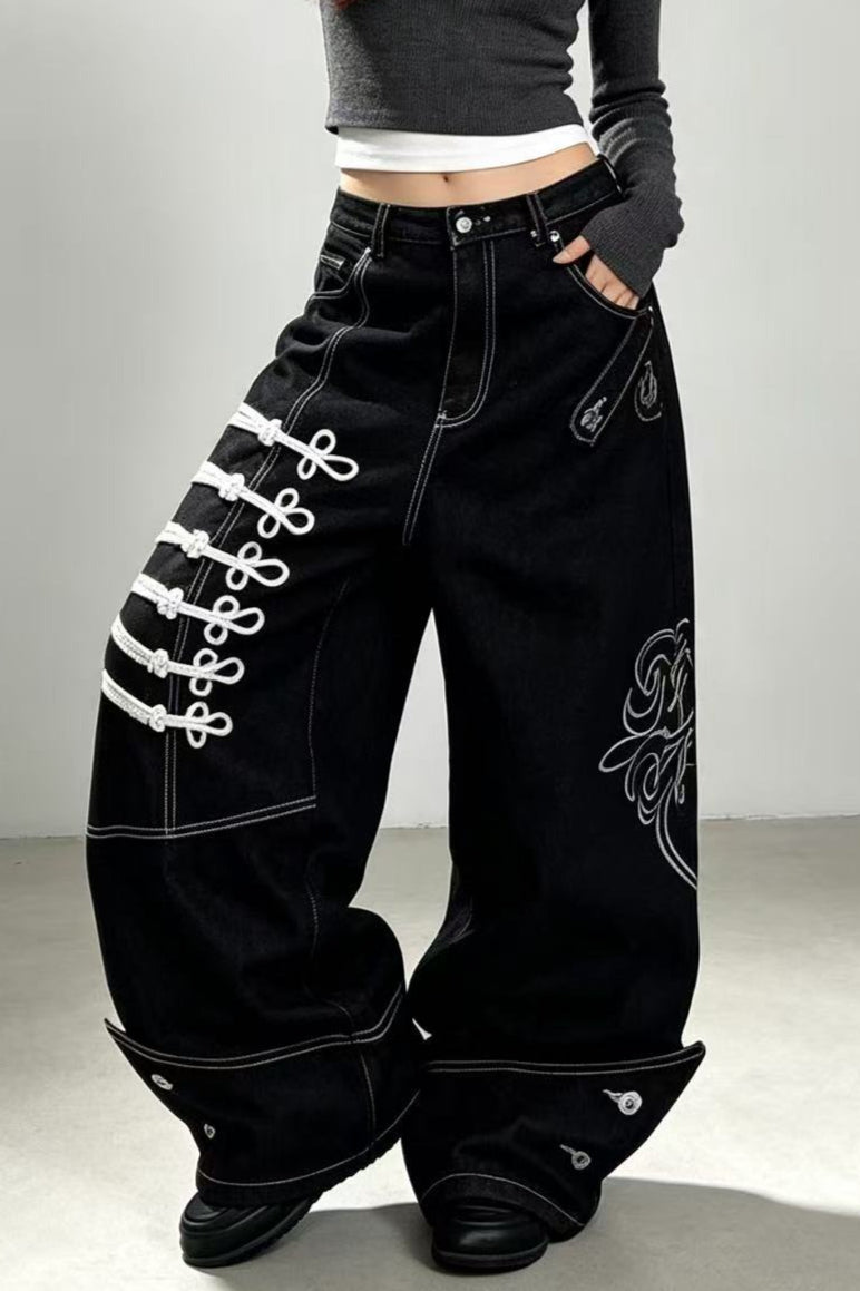 Safety Pin Motif Denim Pants