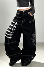 Safety Pin Motif Denim Pants