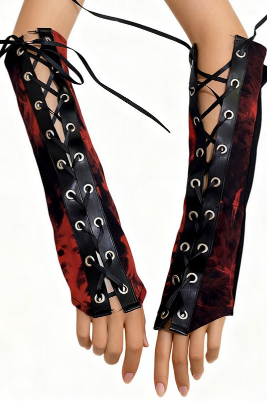 Tie Dye Lace Up Fingerless Gloves Secondary image