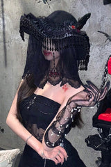 Goth Lolita Witch Hat Dark Lace Countess Widow Hat