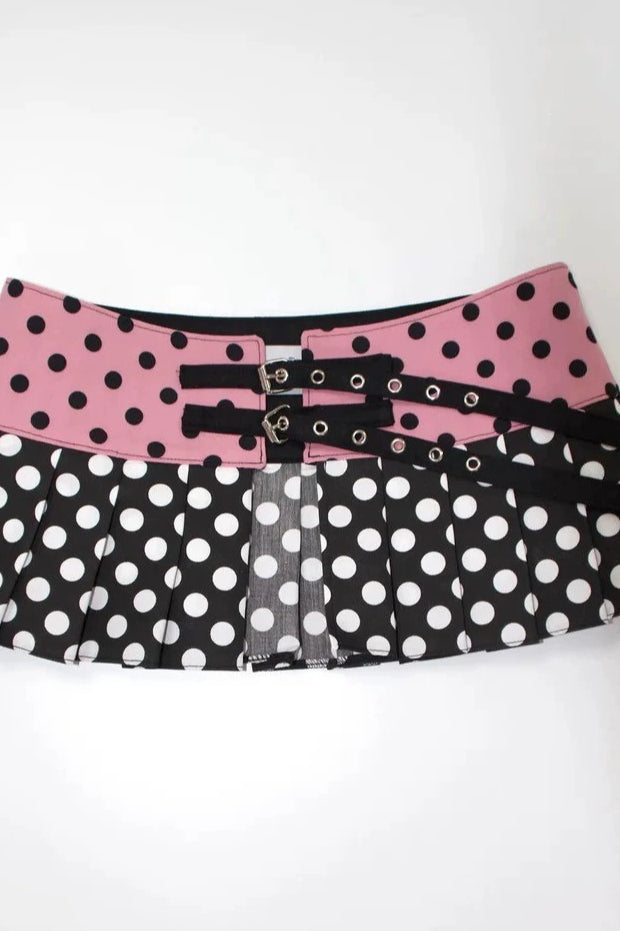 Contrast Polka Dot Pleated Belt Mini Skirt Secondary image